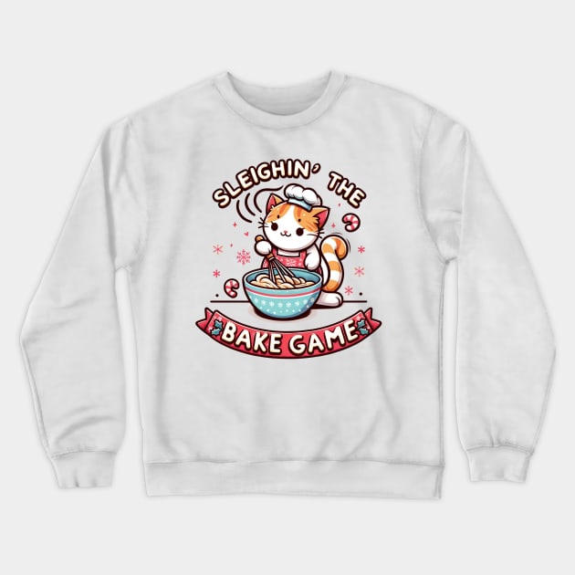 Sleighin' The Bake Game Christmas Cat Baking Crewneck Sweatshirt by TheCloakedOak